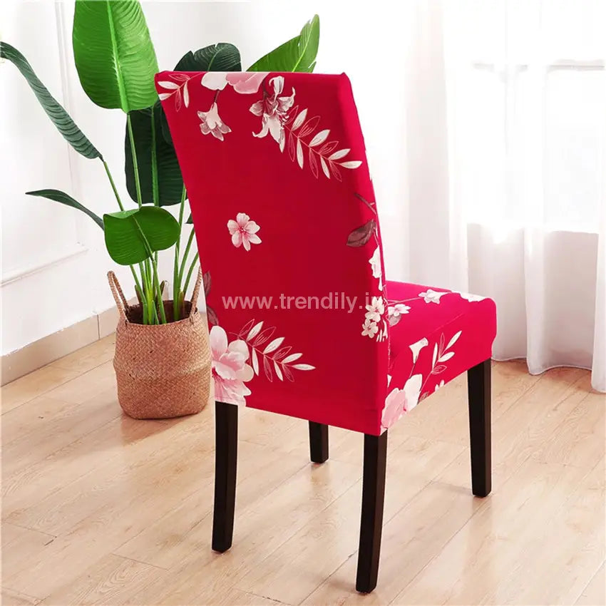 Trendily Stretchable Chair Covers Flowers Red (Cc-091)