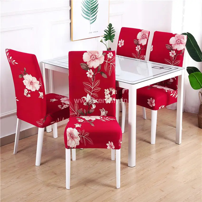 Trendily Stretchable Chair Covers Flowers Red (Cc-091)