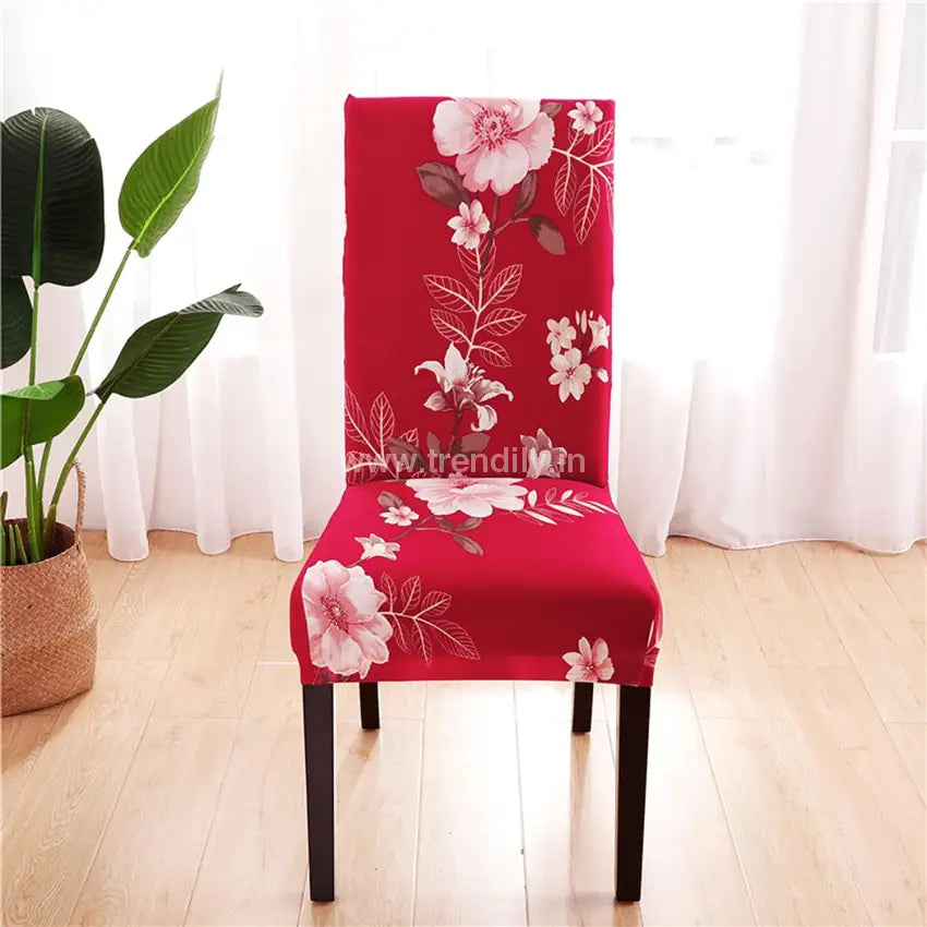 Trendily Stretchable Chair Covers Flowers Red (Cc-091)