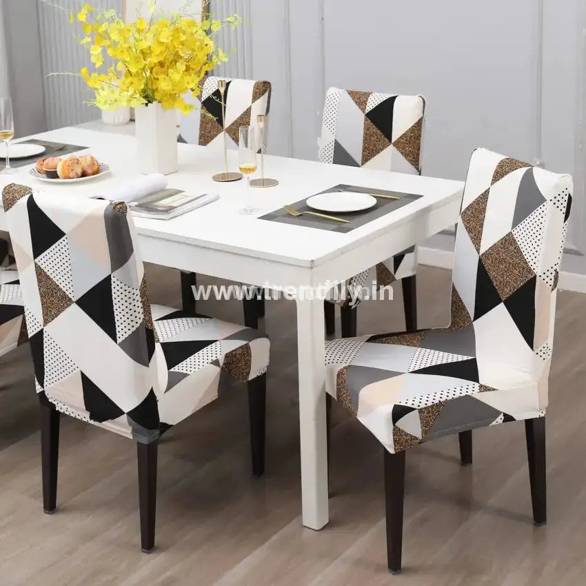 Trendily Stretchable Chair Covers Geometric Brown