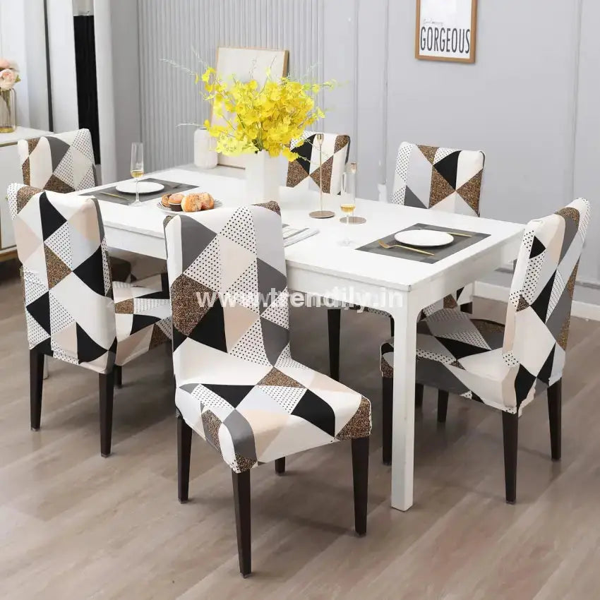 Trendily Stretchable Chair Covers Geometric Brown