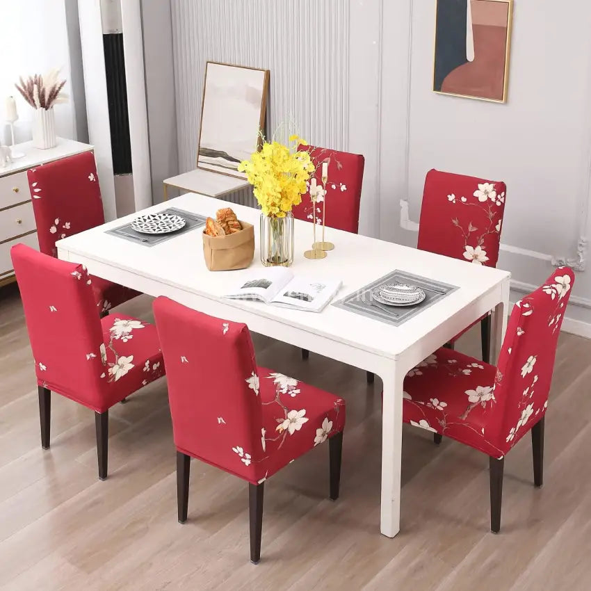 Trendily Stretchable Chair Covers Red Flower