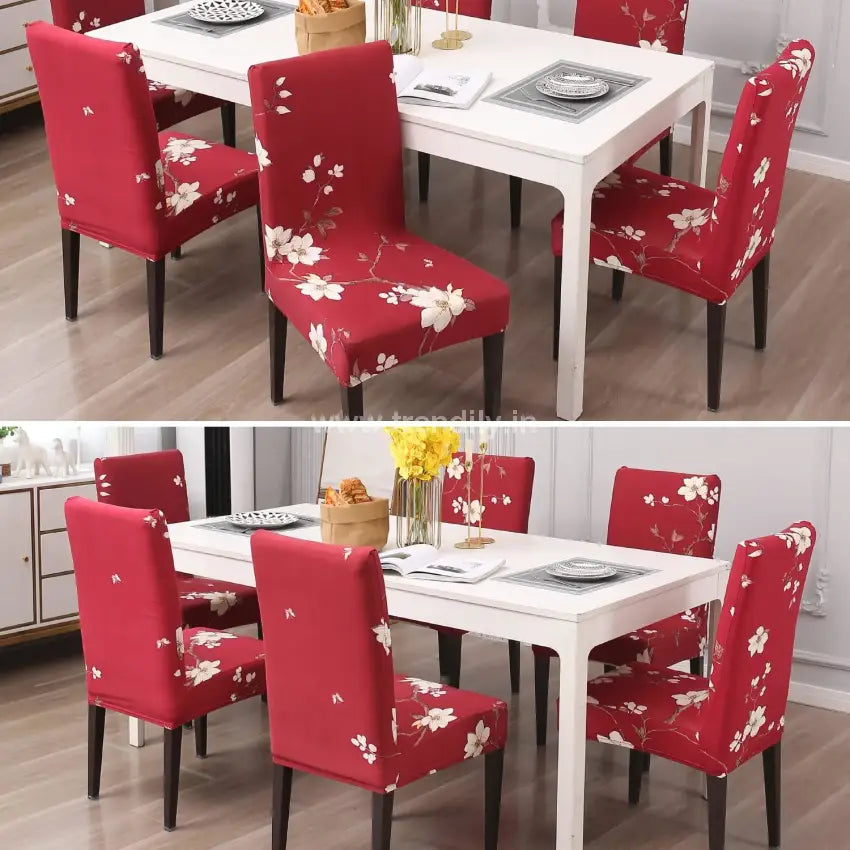 Trendily Stretchable Chair Covers Red Flower