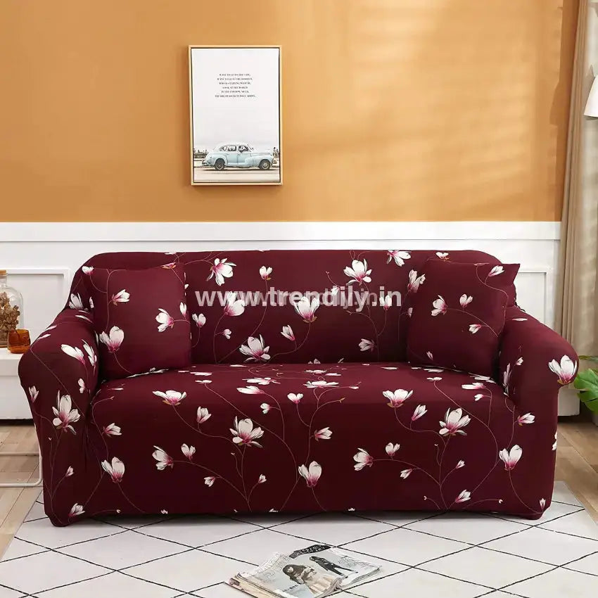 Trendily Trendize Exclusive Stretchable Sofa Cover Floral Maroon / 1 Seater