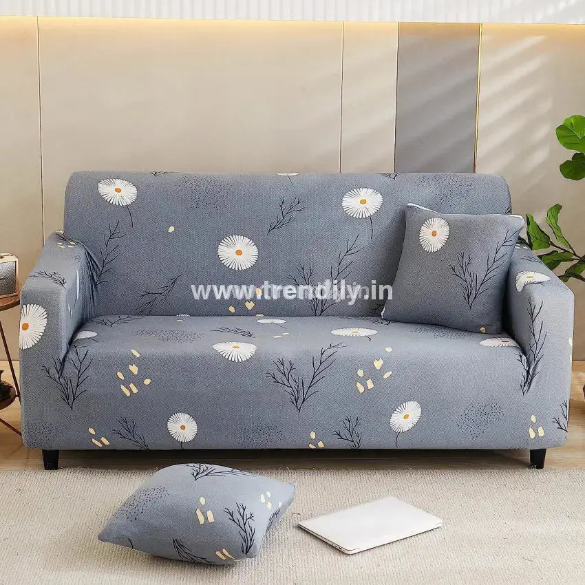 Trendily Trendize Exclusive Stretchable Sofa Cover Grey Daisy / 1 Seater