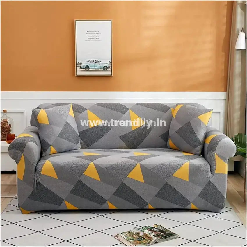 Trendily Trendize Exclusive Stretchable Sofa Cover Grey Yellow Prism / 2 Seater