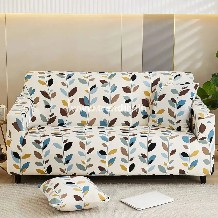 Trendily Trendize Exclusive Stretchable Sofa Cover White Leaf / 1 Seater