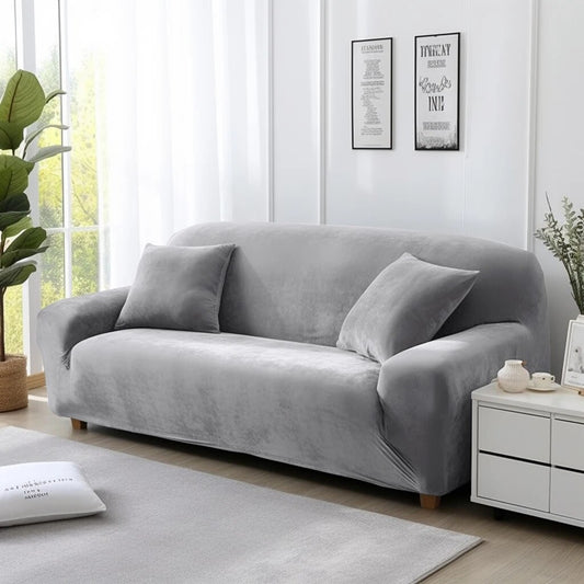 Trendily Velvet Elastic Universal Stretchable Sofa Cover Shiny Crushed Elegance Grey  (SC-024)
