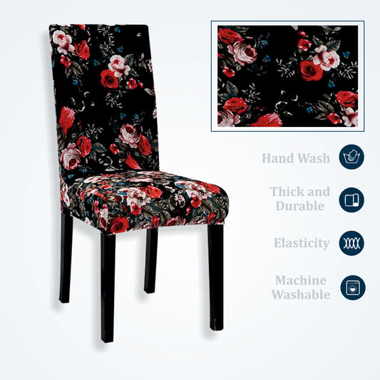 Trendily Stretchable Chair Covers Black Red Floral (CC-152)