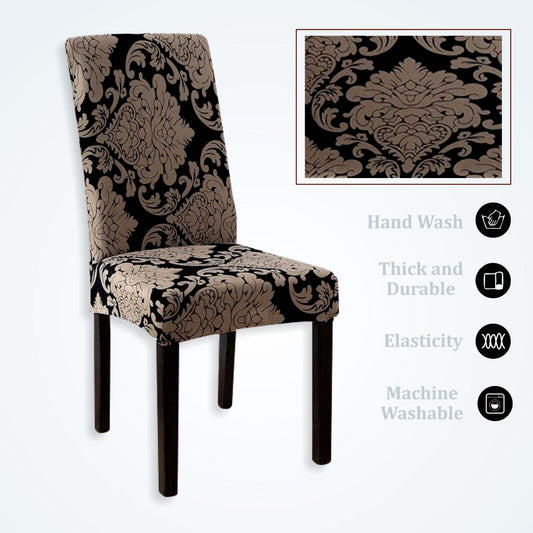 Trendily Stretchable Chair Covers Black new Big Pattern damask (CC-147)